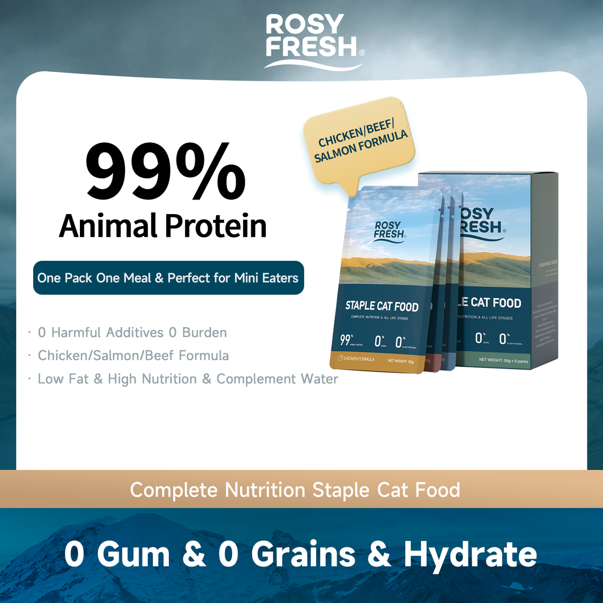 Rosy Fresh Complete Nutrition Staple Cat Food Variety Box 50g*9 – pppet.ca